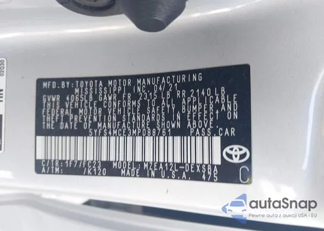 2021 Toyota Corolla Se из США, поврежденный, VIN 5YFS4MCE3MP088761